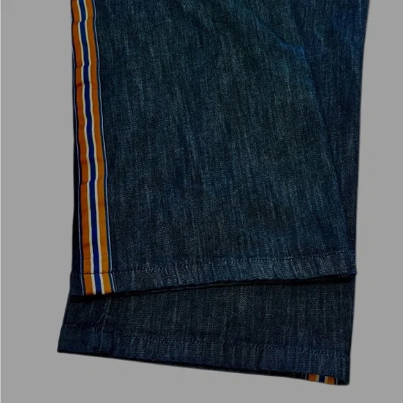 Maeve Anthropologie Wide Leg Pants Size Medium Dark Wash Pull On Striped - Picture 9 of 14